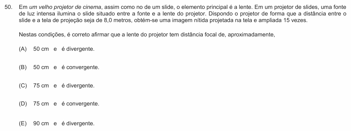 Enunciado da questão 50 de Física do PUC-Campinas 2013