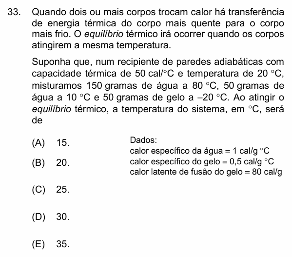 Enunciado da questão 33 de Física do PUC-Campinas 2015
