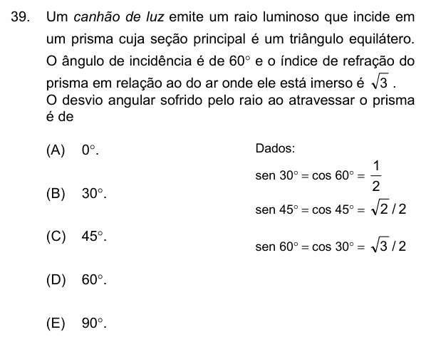 Enunciado da questão 39 de Física do PUC-Campinas 2015