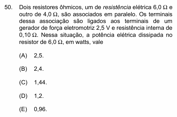 Enunciado da questão 50 de Física do PUC-Campinas 2015
