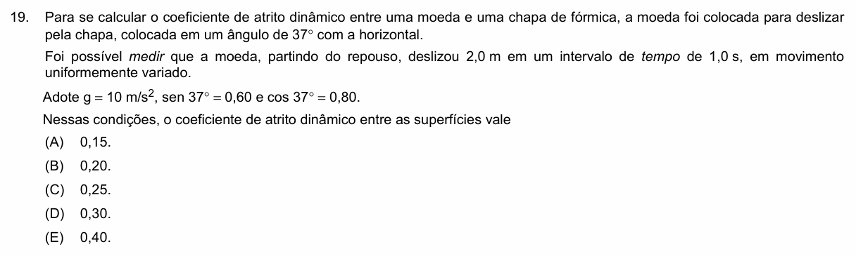 Enunciado da questão 19 de Física do PUC-Campinas 2016