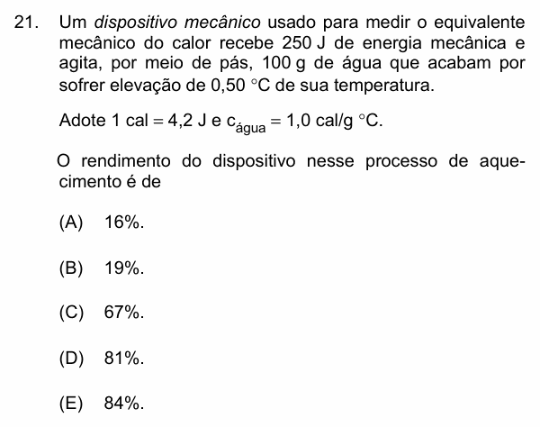 Enunciado da questão 21 de Física do PUC-Campinas 2016