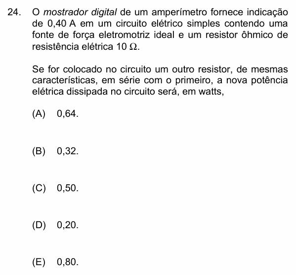 Enunciado da questão 24 de Física do PUC-Campinas 2016