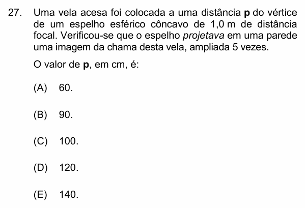 Enunciado da questão 27 de Física do PUC-Campinas 2016