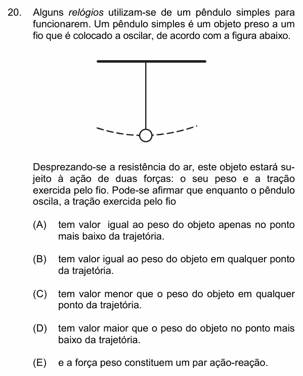 Enunciado da questão 20 de Física do PUC-Campinas 2017