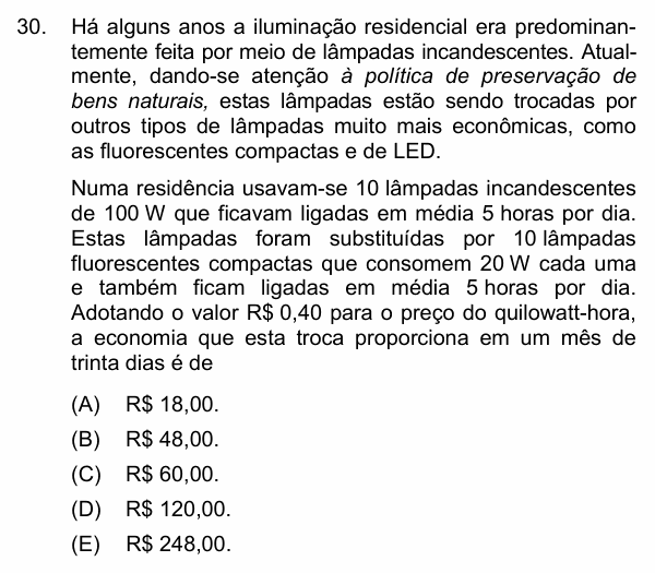 Enunciado da questão 30 de Física do PUC-Campinas 2017