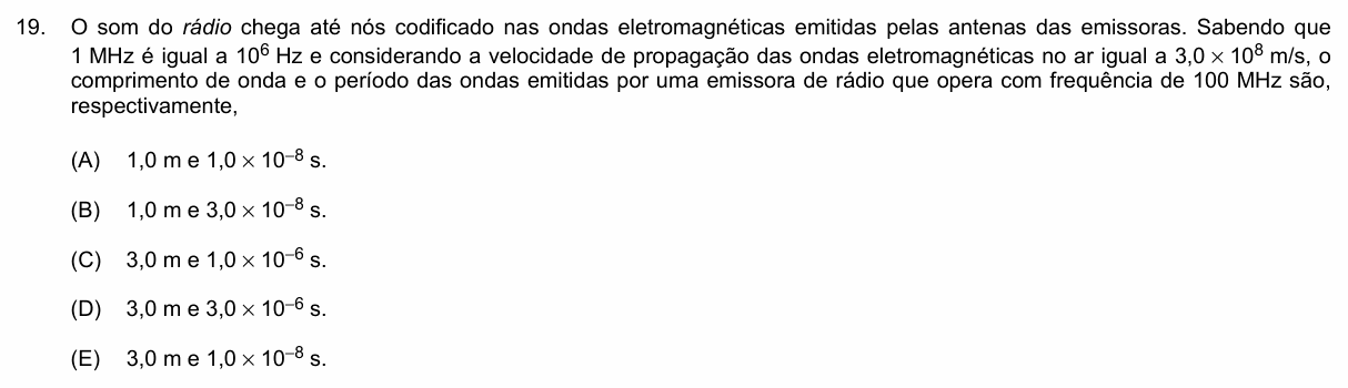 Enunciado da questão 19 de Física do PUC-Campinas 2018