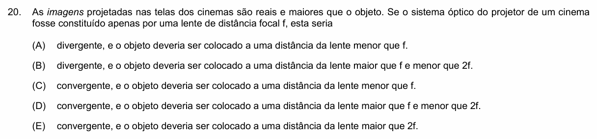 Enunciado da questão 20 de Física do PUC-Campinas 2018