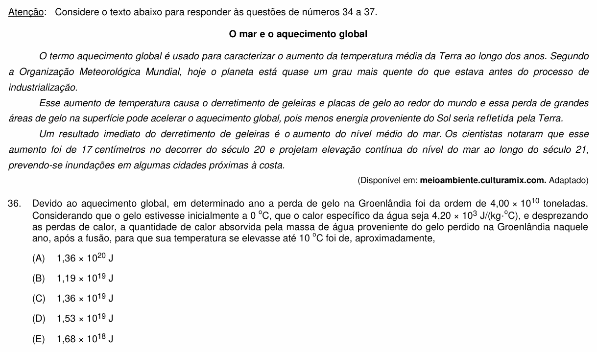 Enunciado da questão 36 de Física do PUC-Campinas 2020