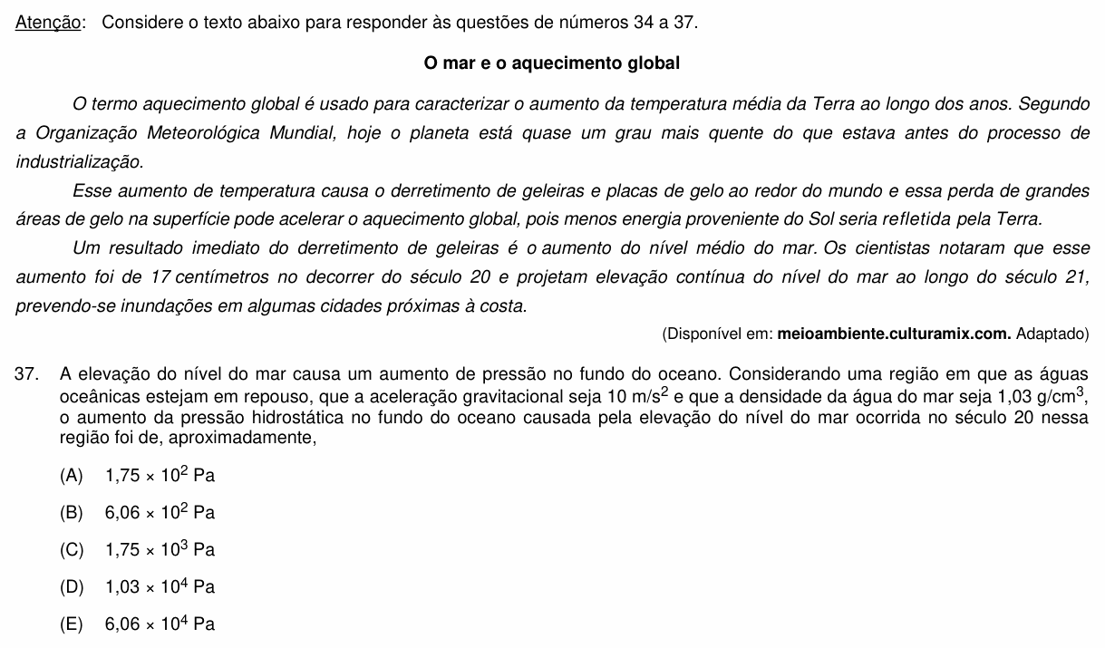 Enunciado da questão 37 de Física do PUC-Campinas 2020