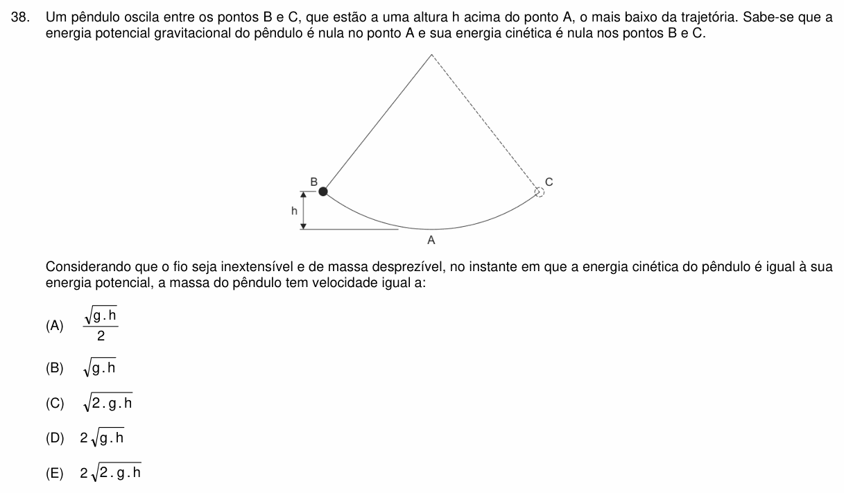 Enunciado da questão 38 de Física do PUC-Campinas 2020