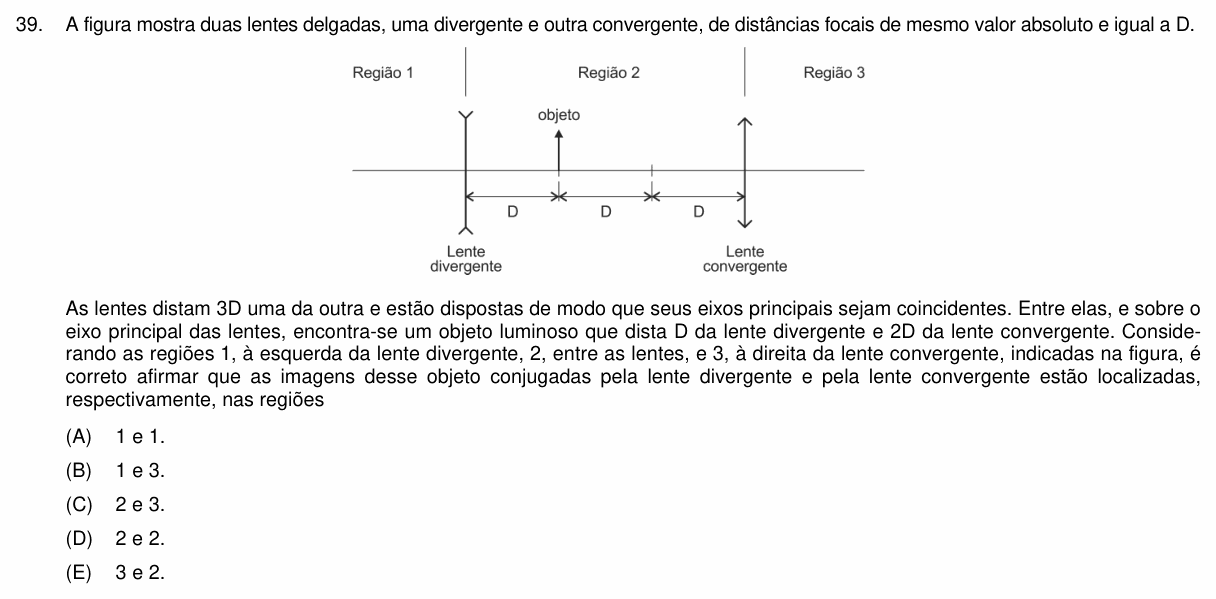 Enunciado da questão 39 de Física do PUC-Campinas 2020