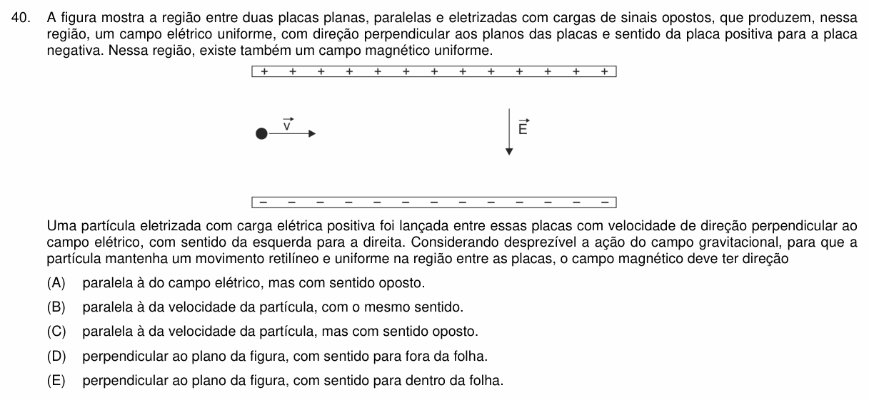 Enunciado da questão 40 de Física do PUC-Campinas 2020