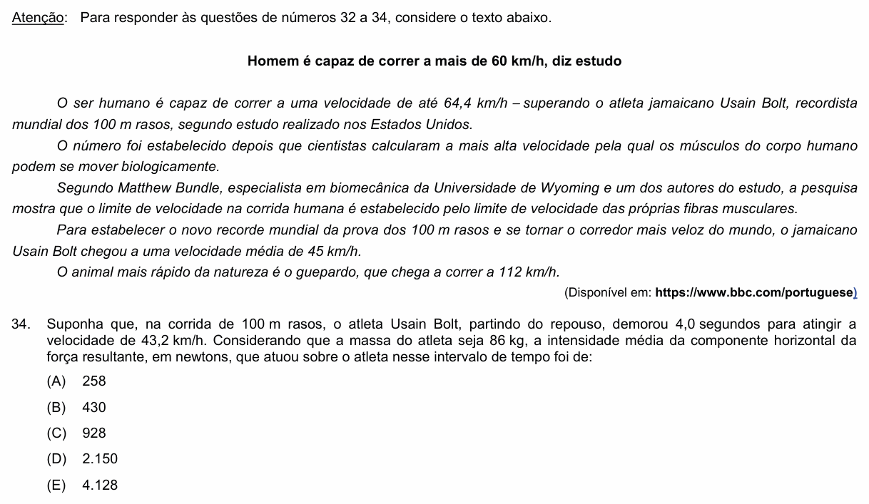 Enunciado da questão 34 de Física do PUC-Campinas 2022