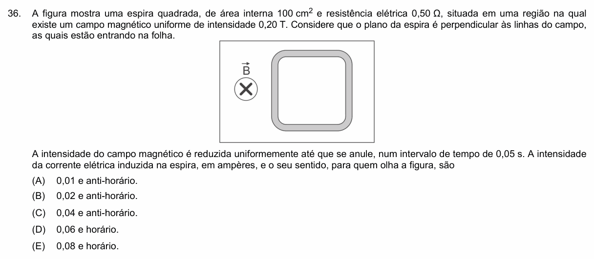 Enunciado da questão 36 de Física do PUC-Campinas 2022