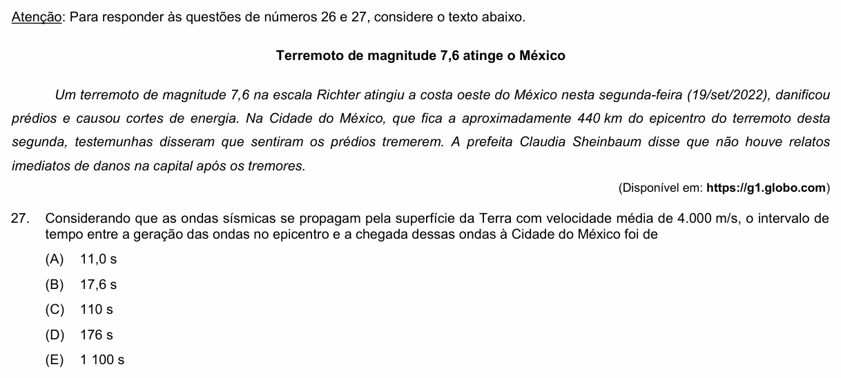Enunciado da questão 27 de Física do PUC-Campinas 2023