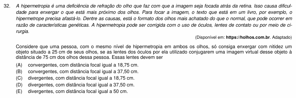 Enunciado da questão 32 de Física do PUC-Campinas 2025