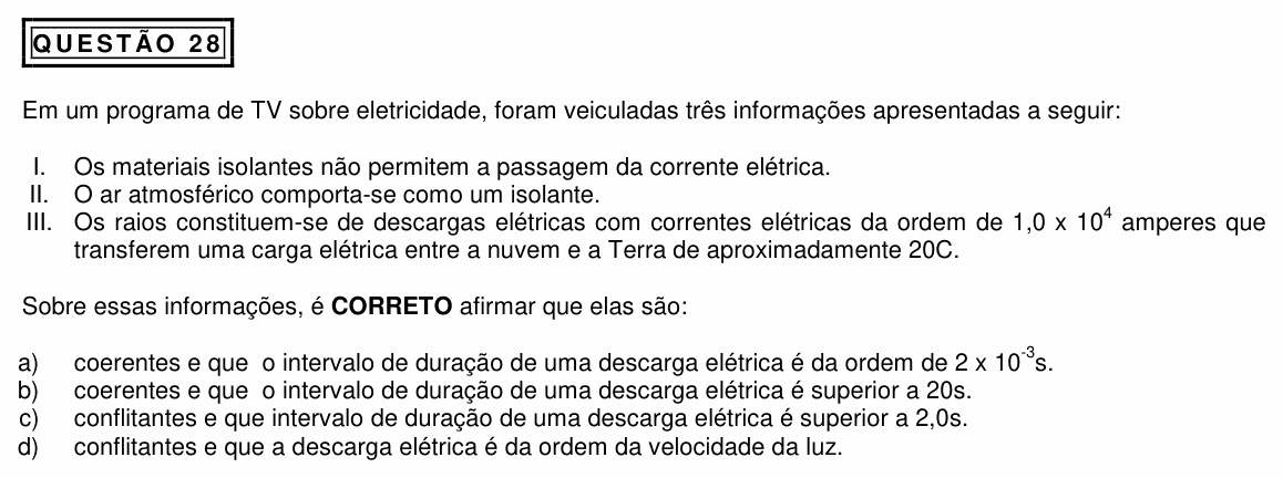 Enunciado da questão 28 de Física do PUC Minas 2015 (2º semestre, Física II)