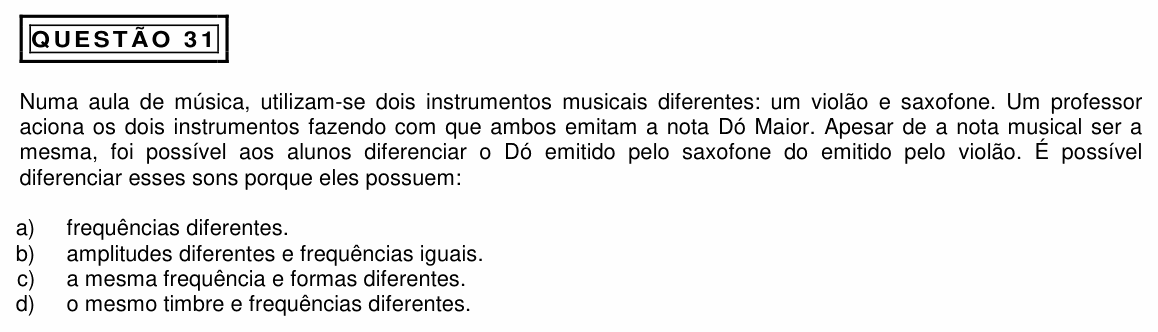 Enunciado da questão 31 de Física do PUC Minas 2015 (2º semestre, interior)