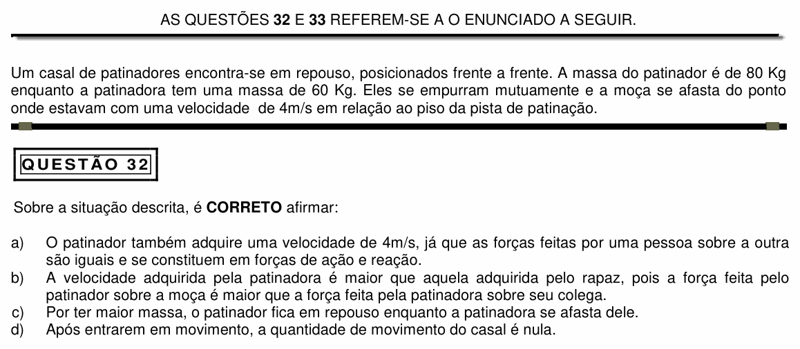 Enunciado da questão 32 de Física do PUC Minas 2015 (2º semestre, interior)