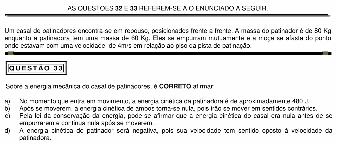 Enunciado da questão 33 de Física do PUC Minas 2015 (2º semestre, interior)