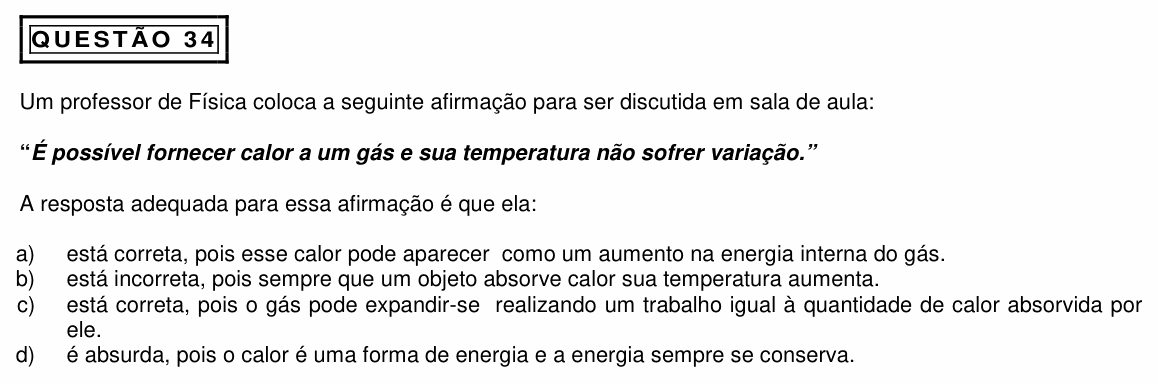 Enunciado da questão 34 de Física do PUC Minas 2015 (2º semestre, interior)