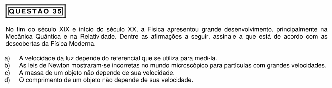 Enunciado da questão 35 de Física do PUC Minas 2015 (2º semestre, interior)