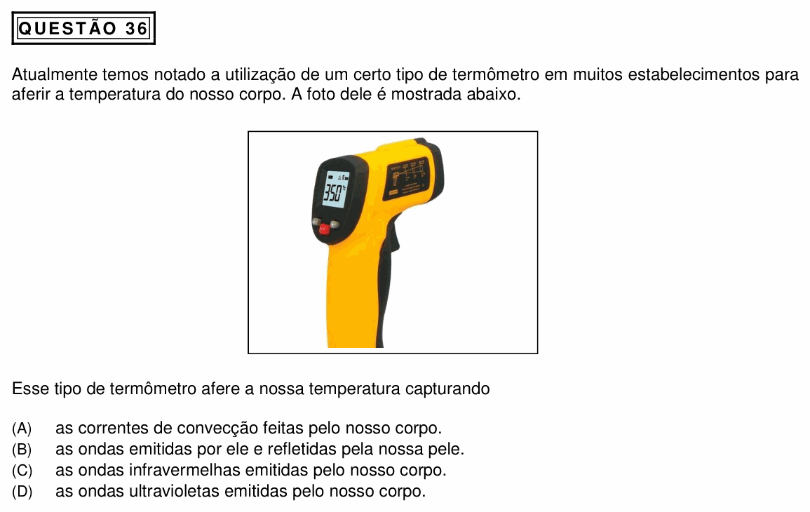 Enunciado da questão 36 de Física do PUC Minas 2021 (2º semestre, Medicina)