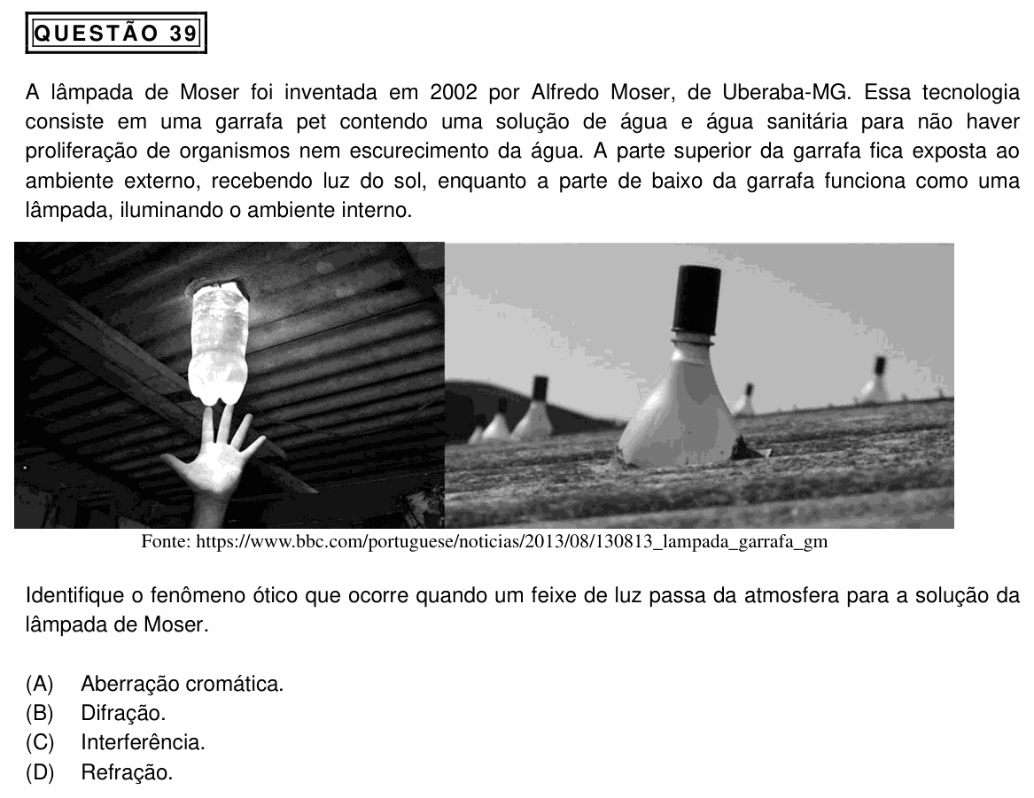 Enunciado da questão 39 de Física do PUC Minas 2023 (2º semestre, Medicina)
