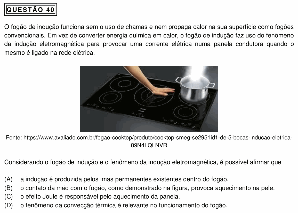 Enunciado da questão 40 de Física do PUC Minas 2023 (2º semestre, Medicina)