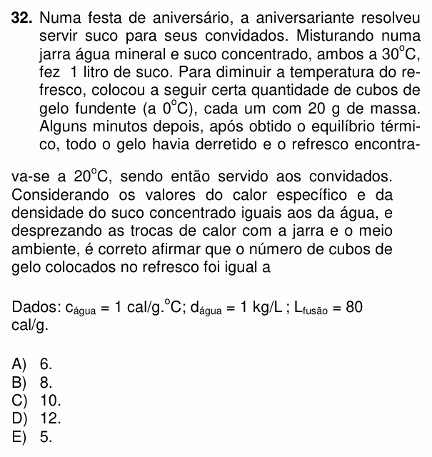 Enunciado da questão 32 de Física do PUC-PR 2014 (Complementar)