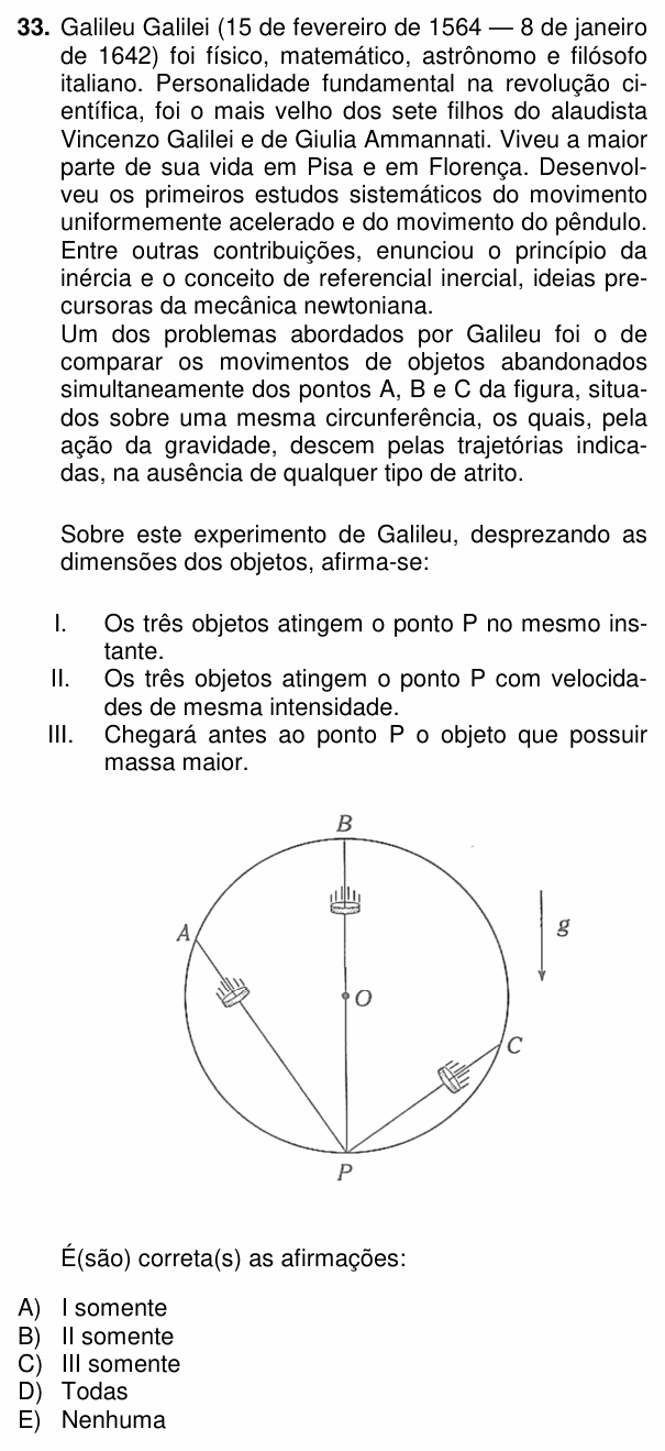 Enunciado da questão 33 de Física do PUC-PR 2014 (Complementar)