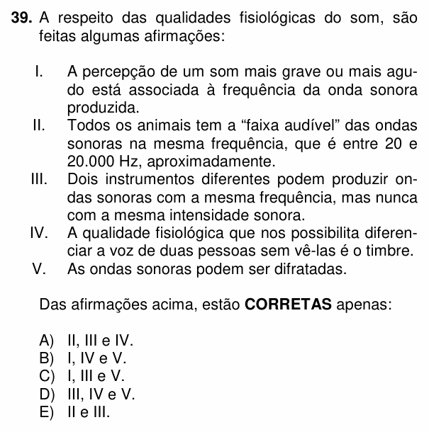 Enunciado da questão 39 de Física do PUC-PR 2014 (inverno)