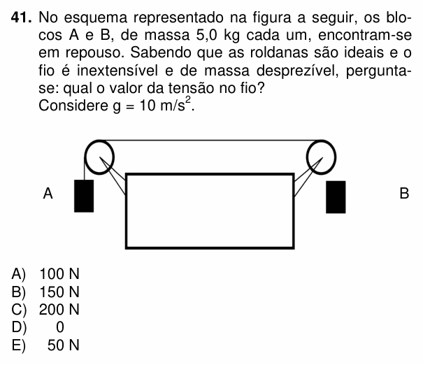 Enunciado da questão 41 de Física do PUC-PR 2014 (inverno)