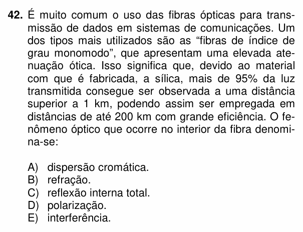 Enunciado da questão 42 de Física do PUC-PR 2014 (inverno)