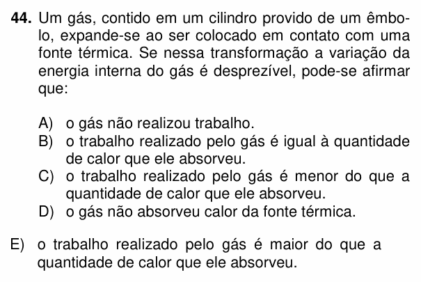 Enunciado da questão 44 de Física do PUC-PR 2014 (inverno)