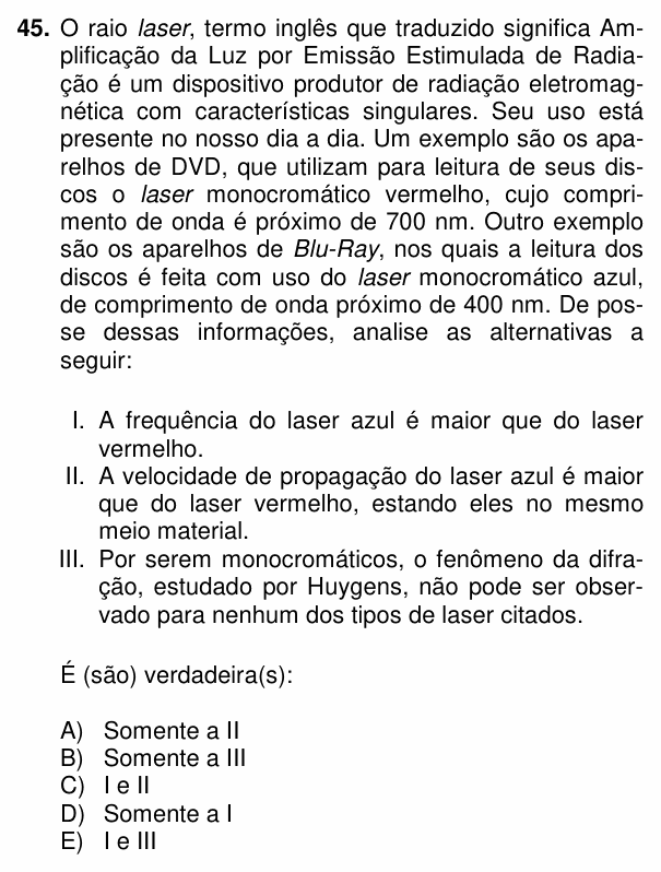 Enunciado da questão 45 de Física do PUC-PR 2014