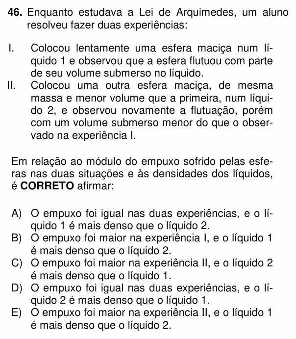 Enunciado da questão 46 de Física do PUC-PR 2014