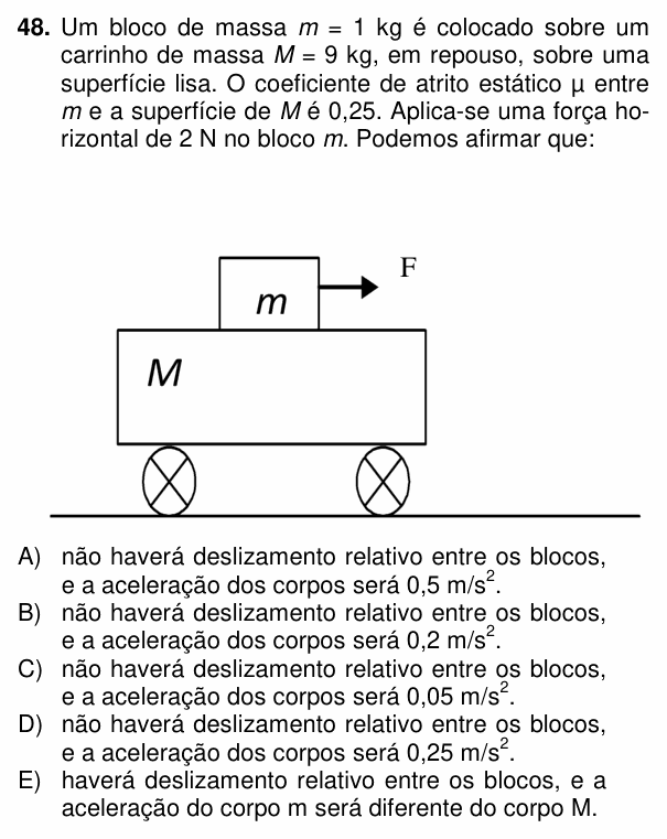 Enunciado da questão 48 de Física do PUC-PR 2014