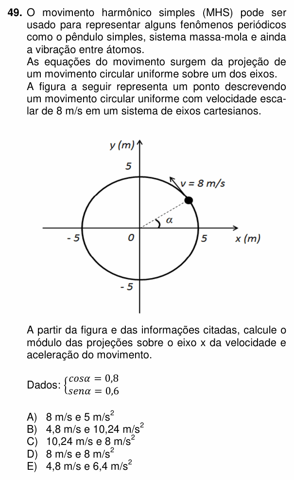 Enunciado da questão 49 de Física do PUC-PR 2014