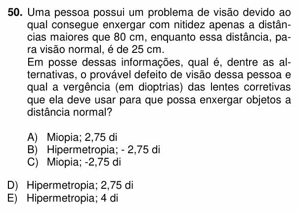 Enunciado da questão 50 de Física do PUC-PR 2014