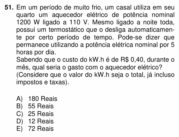 Enunciado da questão 51 de Física do PUC-PR 2014