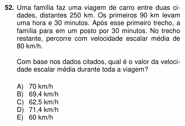 Enunciado da questão 52 de Física do PUC-PR 2014