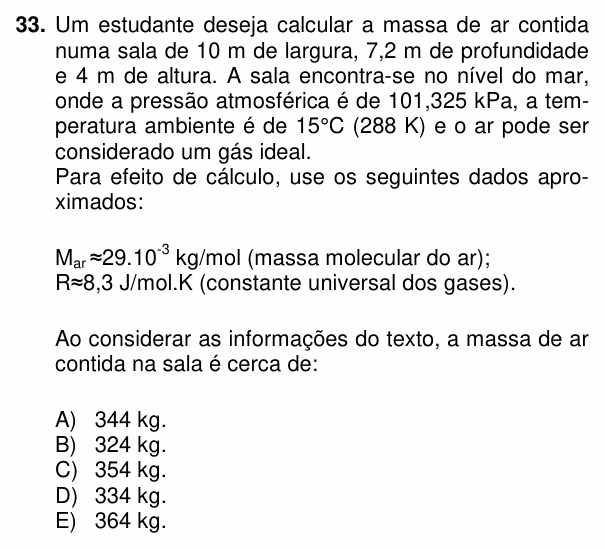 Enunciado da questão 33 de Física do PUC-PR 2015 (Complementar)