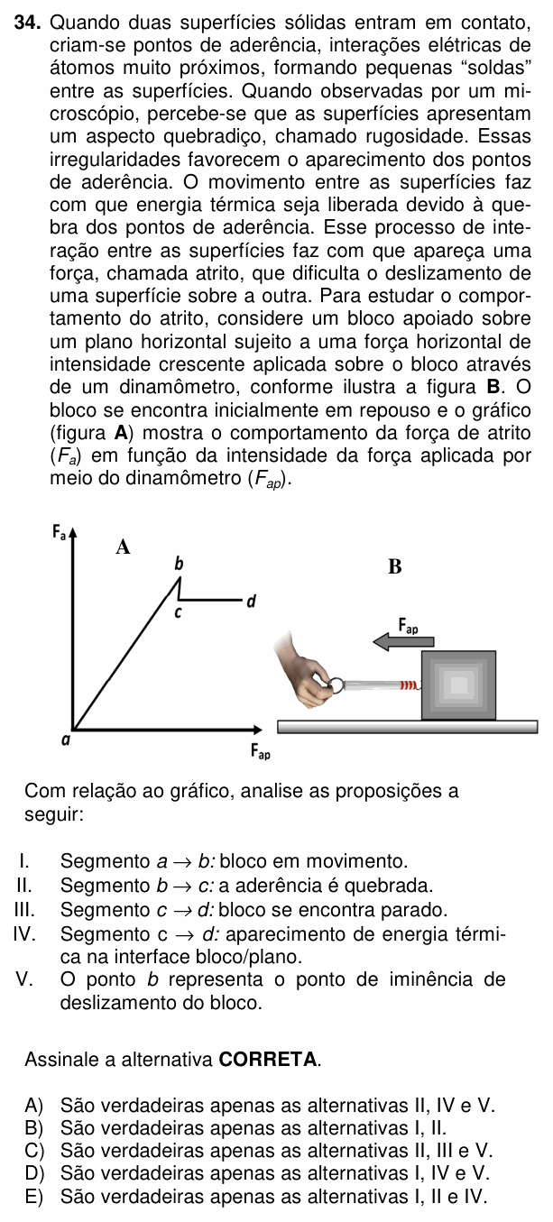 Enunciado da questão 34 de Física do PUC-PR 2015 (Complementar)