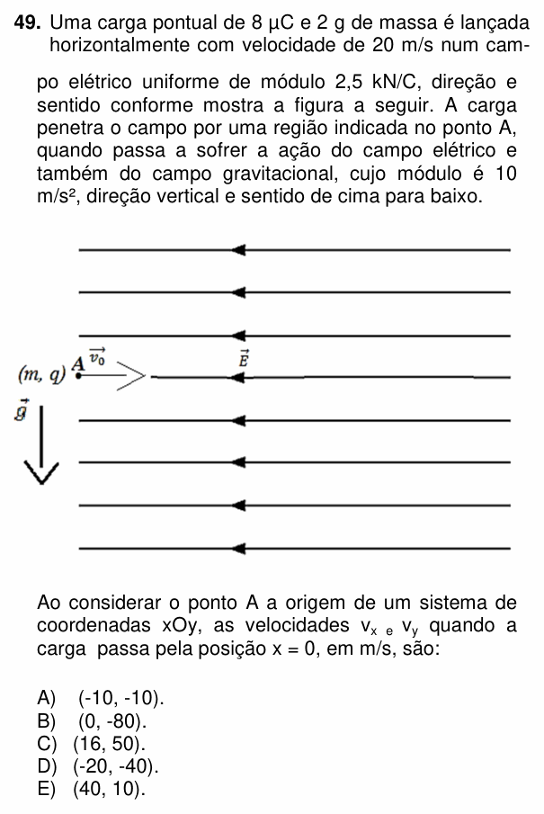 Enunciado da questão 49 de Física do PUC-PR 2015