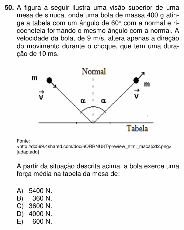 Enunciado da questão 50 de Física do PUC-PR 2015