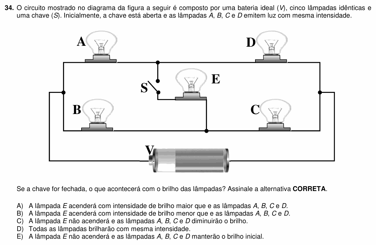 Enunciado da questão 34 de Física do PUC-PR 2016 (inverno)