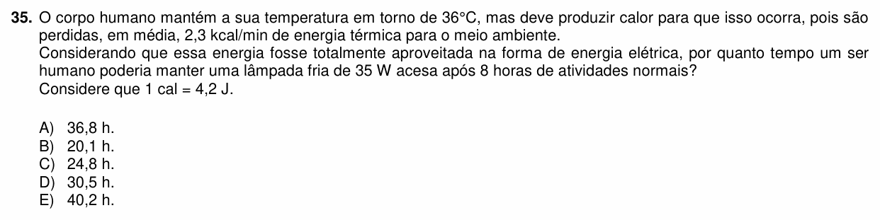 Enunciado da questão 35 de Física do PUC-PR 2016 (inverno)