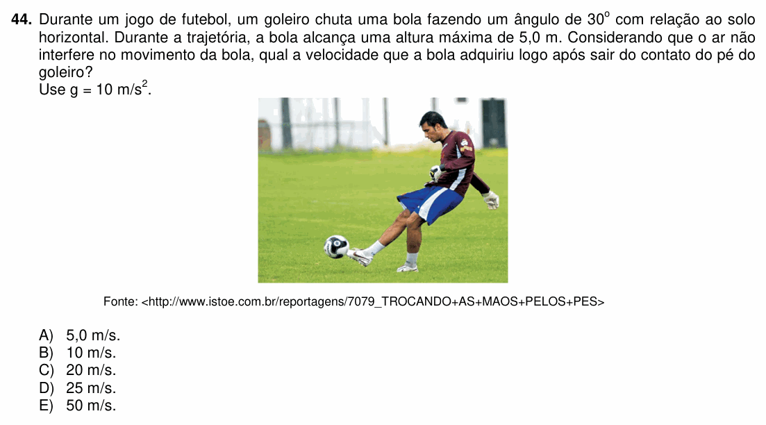 Enunciado da questão 44 de Física do PUC-PR 2016